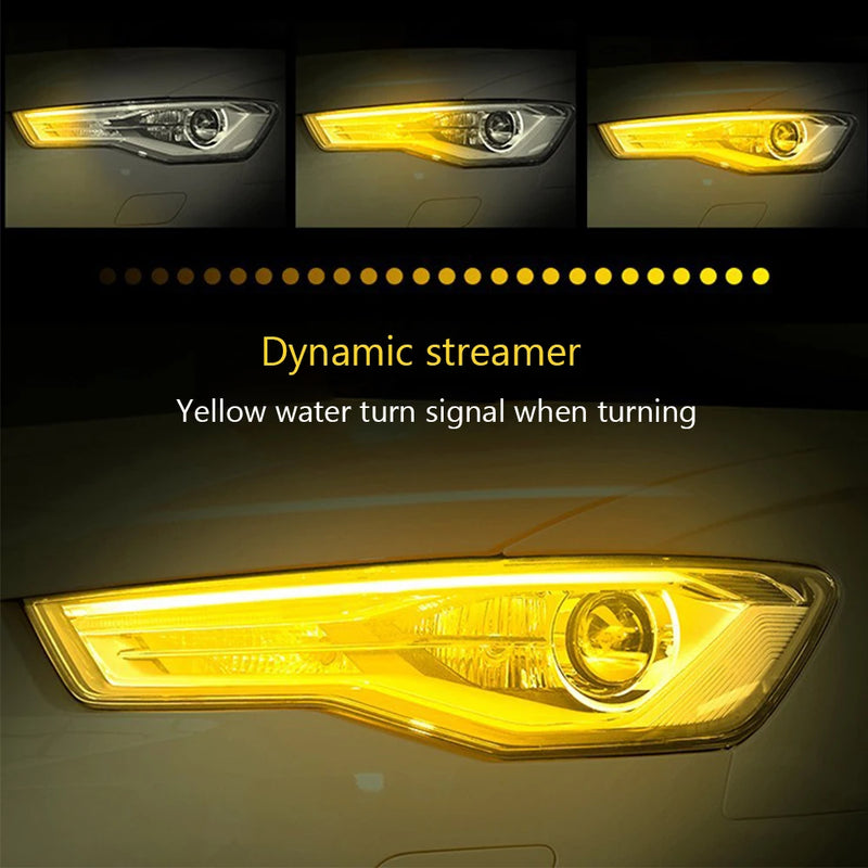 2pcs Led DRL Daytime Running Lights Flexible Car Light Accessories Turn Signal Yellow Brake Side Lights Headlights Strip 12v