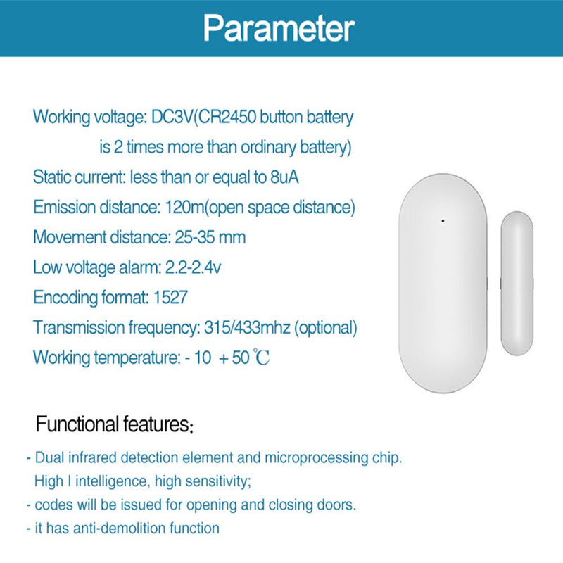 PGST Window Door Sensor for All 433mhz Wireless Home Alarm Security Smart Gap Sensor to Detect Open Door