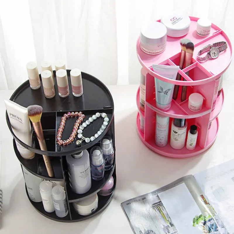 Round and Square Make Up Organizer 360-degree Rotating Cosmetic Storage Organizer Women Dressing Table Shelf Makeup Storage Box