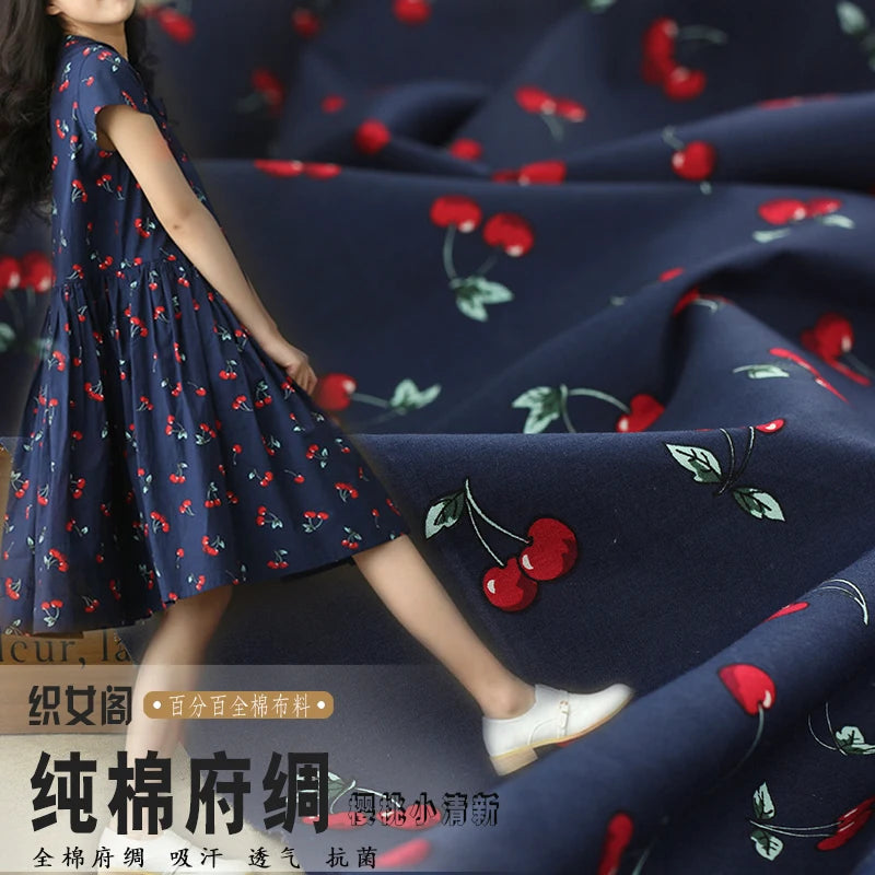 145x50cm Fruit Cotton Plain Poplin Fabric DIY Home Furnishing Children's Wear Cloth Make Summer Dress Skirt Decoration 160g/m