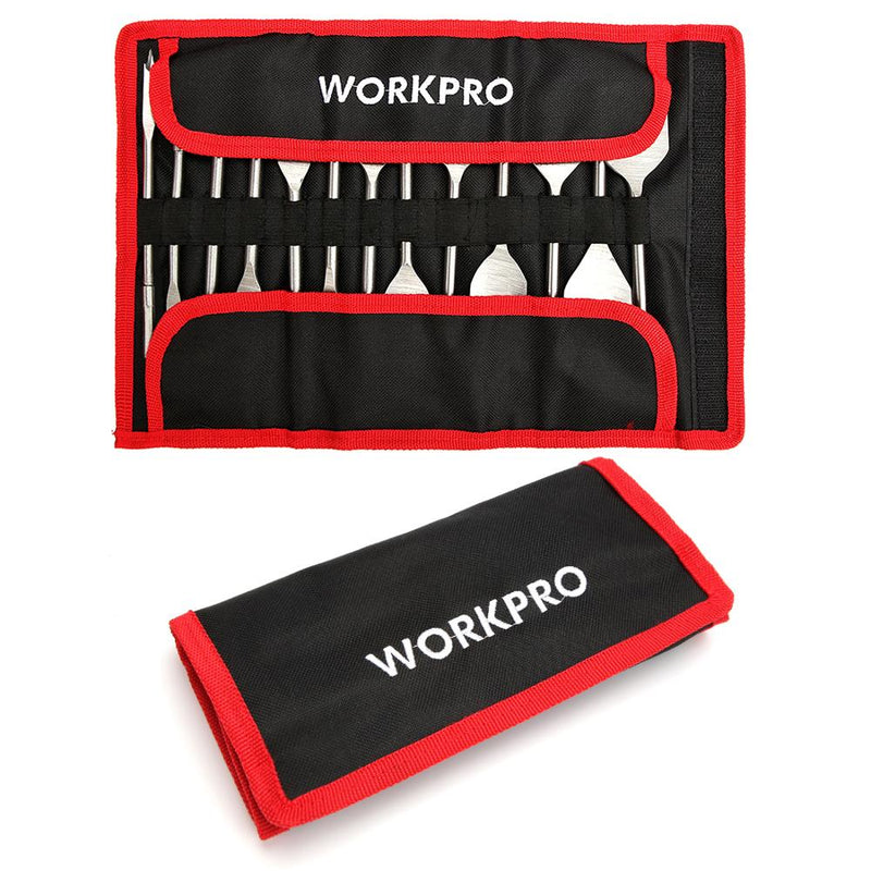 WORKPRO 13-Piece Spade Drill Bit Set in Metric Paddle Flat Bits for Woodworking,Nylon Storage Pouch Included