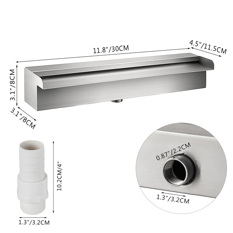 SucceBuy Waterfall Pool Fountain Stainless Steel Pipe Connector Spillway Garden Outdoor Pond Rectangular Swimming Pool Fountain