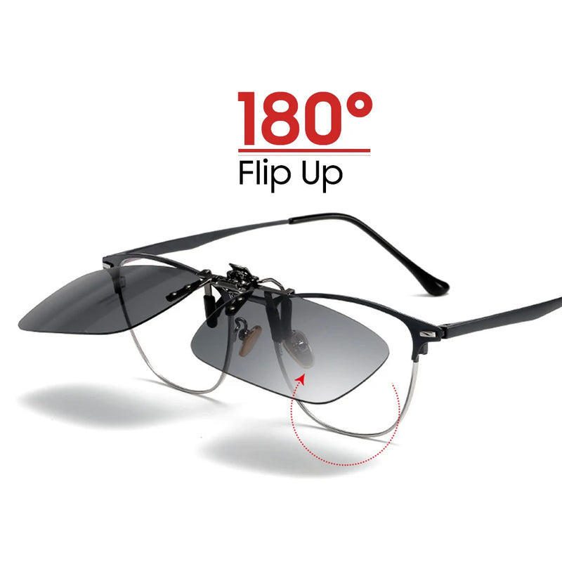 VIVIBEE Mirror Blue Flip Up Clip on Sunglasses Fishing Men Square Polarized Lens Metal Night Vision Driving UV400 Women Glasses