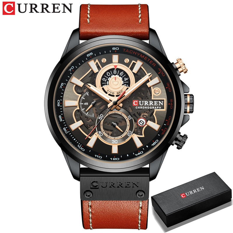 CURREN Watch for Men Top Brand Watches Leather Strap Wristwatch Fashion Chronograph Sport Quartz Clock Male Gift