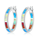 CiNily White Fire Opal Hoop Earrings With Stone Silver Plated Small Round Circle Chic Summer Punk Jewelry Best Gifts for Woman