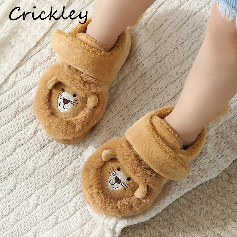 Winter Children Slippers Cute Cartoon Lion Modelling Slippers for Boys Girls Home Shoes Warm Non Slip Indoor Floor Kids Slippers