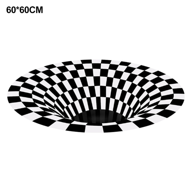 3D Carpet Round Floormat Black White Grid Carpet 3D Illusion Vortex Room Bedroom Anti-Slip Floor Mats Home Carpet Rugs