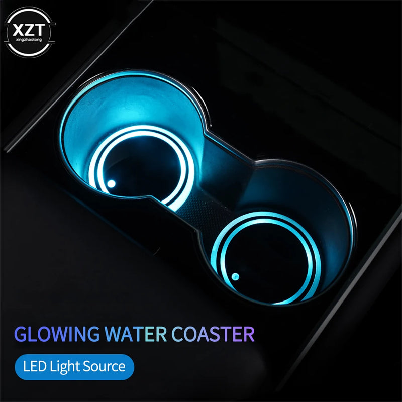 Car LED Cup Holder Light Mats Car Coasters Bottle Atmosphere Light Constellation Backlight Lamp LED Cup 7 Colors Holder Pads