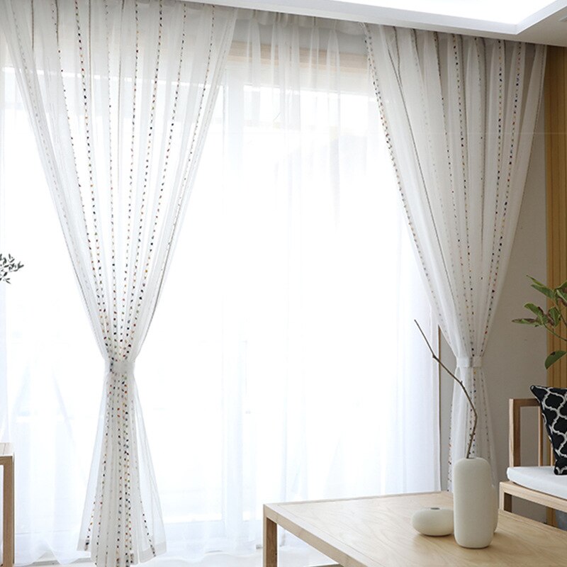 Colorful striped White tulle curtains for living room bedroom Modern sheer curtain drape window