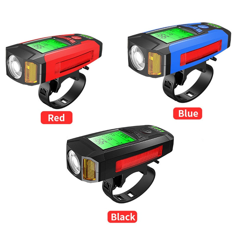 3 in 1 USB Bicycle Flashlight 5 LED Bicycle Computer/Horn Bike Front Light IPX4 Waterproof Headlight Odometer Bike Accessories