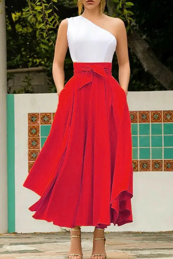 New Fashion Women's Pleated Maxi Skirts Lady Elegant Evening Party High Waist  A-Line Skirt Plus Size faldas