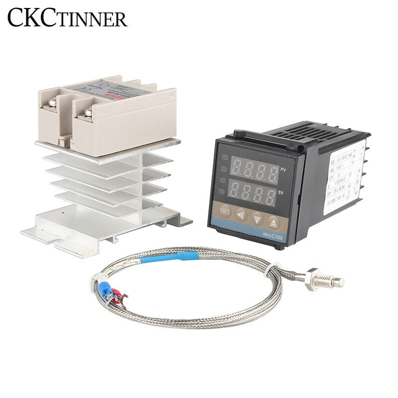 REX-C100 Digital RKC PID Thermostat Temperature Controller digital REX-C100/ 40A SSR Relay/K Thermocouple Probe/heat sink