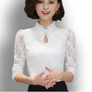 2021 Spring Autumn Women Long Sleeve Lace Floral Blouse Shirts Crochet Lace Elegant Blouse Casual Slim Tops Office Shirts