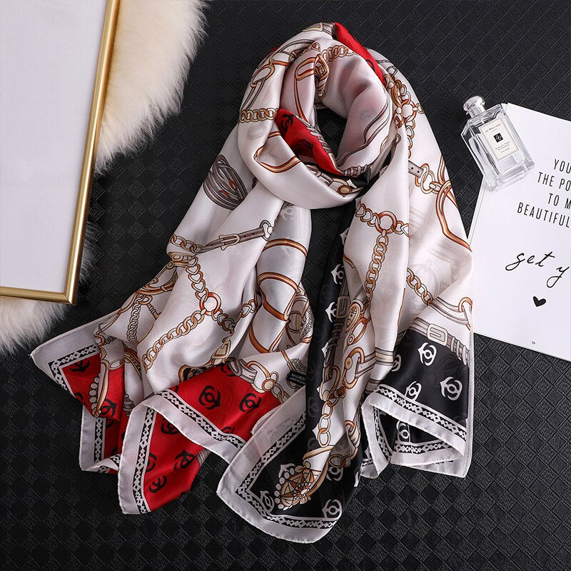 180*90cm Luxury Brand Spring Autumn New Silk Scarf Women Shawl Fashion Soft Poncho Chiffon Hijab Foulard Muffler Bandanna Pareo