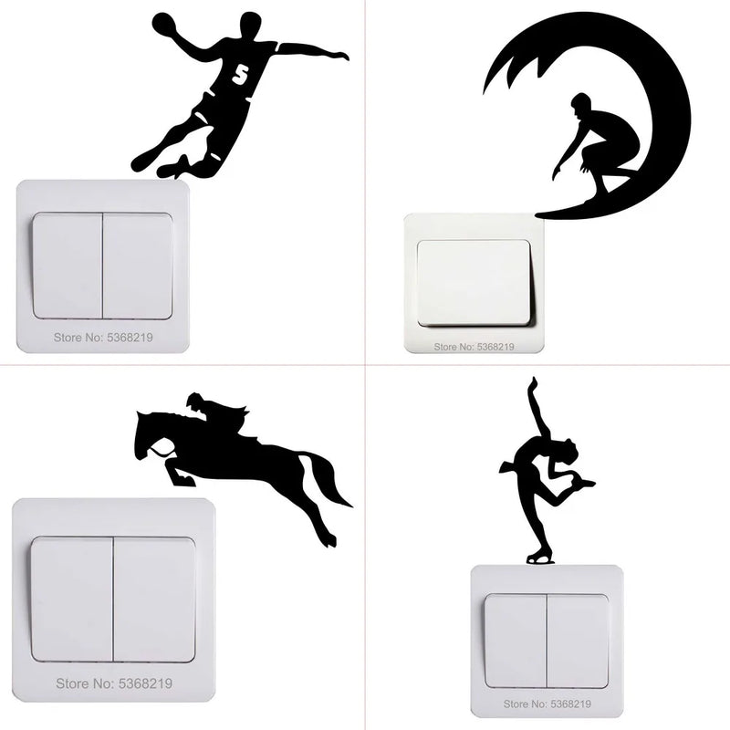 Kids Room Children Bedroom Wall Switch Decoration Sports Sticker Football/Basketball/Tennis/Figure Skating/Surfing/Yoga/Climbing