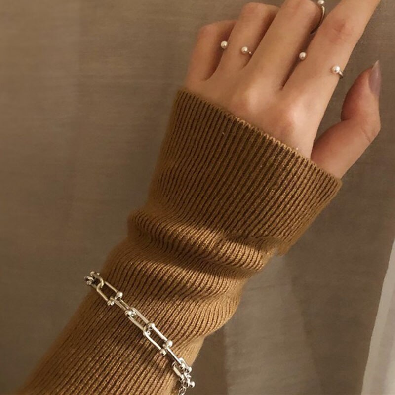 XIYANIKESilver Color Thick Chain Bracelet for Women Couple Creative Vintage Handmade Hasp Bracelet Birthday Jewelry Gift