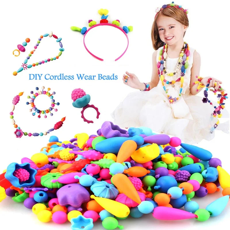 Pop-Arty Beads Snap-Together for Kid Jewelry Fashion Kit DIY Necklace and Bracelet Crafts Birthday Toy Gifts Kids Beads