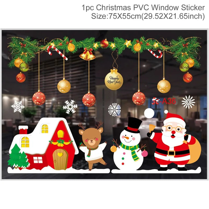 Christmas Window Stickers Merry Christmas Decorations For Home 2024 Christmas Wall Sticker Kids Wall Decals Happy New Year 2025