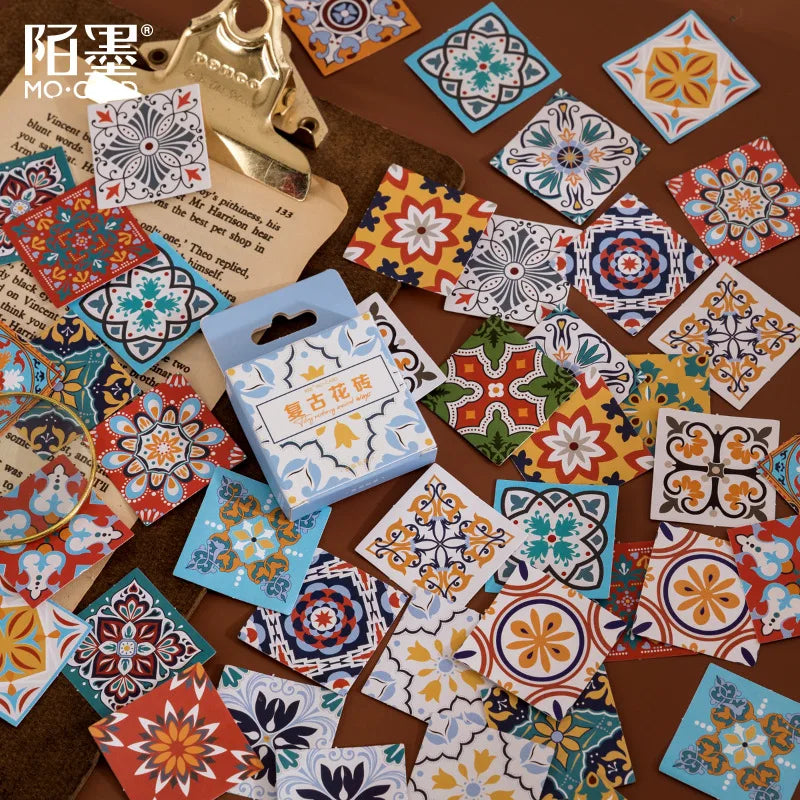 46 Pcs Kawaii Paper Sticker Set Vintage Brick Stationery Stickers Adhesive Decoretive Label For Scrapbooking Art Project Diary