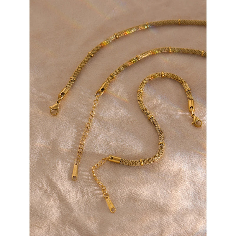 Yhpup Stainless Steel Chain Jewelry Set Statement Golden Metal 18 K PVD Plated Necklace Bracelet Set Waterproof Bijoux Femme