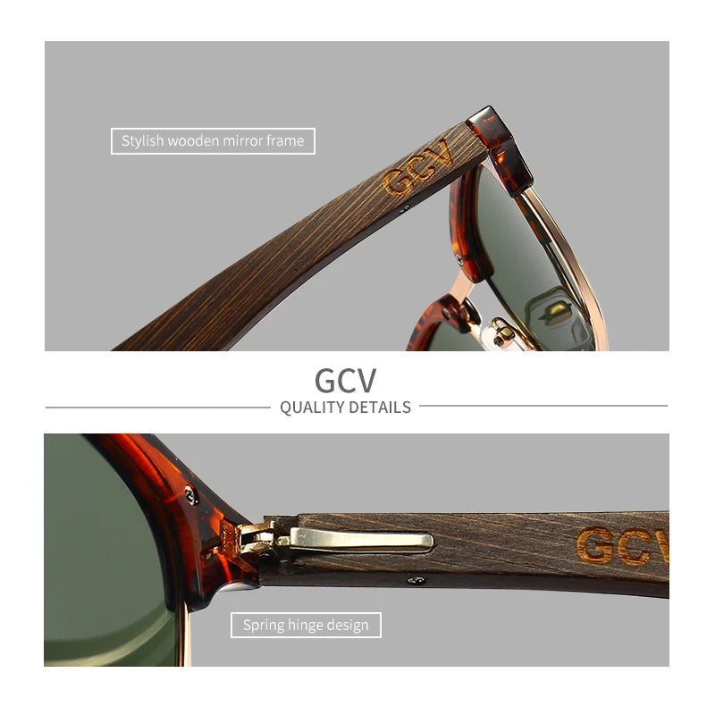 GCV Handmade Classic Leading Par Wooden Sunglasses Men Women Polarized UV400 Protection Semi-Rimless Retro Eyewear Oculos Party