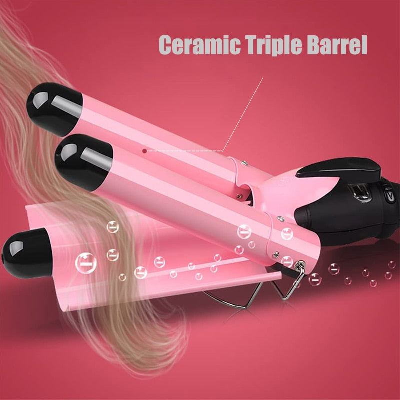 Triple Barrel Hair Curler Professional Tourmaline Ceramic Curling Iron Auto Perm Splint Hair Styling Tools Wave Wand