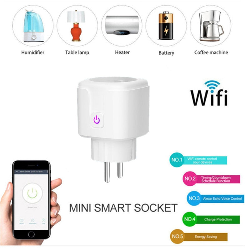 WiFi Smart Wireless Plug EU US UK Adaptor Remote Voice Control Power Energy Monitor Outlet Timer Socket for Alexa Google Home