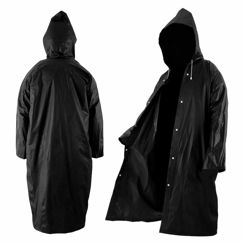 Adults Long Raincoat Men Women Outdoor Hiking Travel Rainwear EVA Cloth Hoodie Long Rain Waterproof with Hat Buttons Slicker