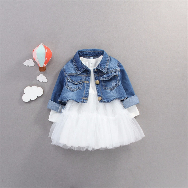 2021 Autumn Infant Baby Girls Clothes Sets Princess Denim Jacket + Dress 2Pcs Baby Girl Outfit Suits for Baby Girl Clothing Set