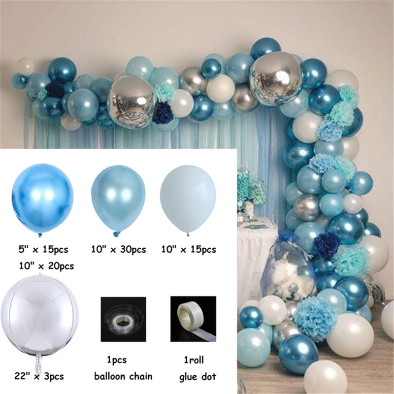 85pcs Blue White Silver Metal Balloon Garland Arch Baloon Wedding Event Party Balon Baby Shower Birthday Party Decor Kids Adult