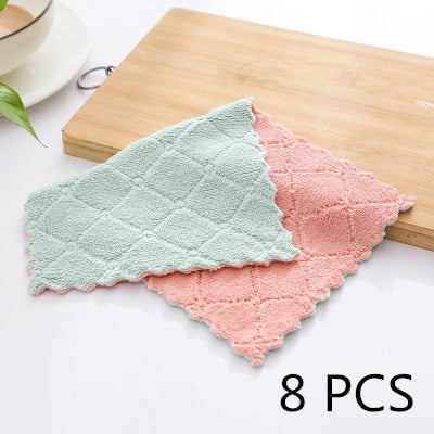 8pieces Household Super Absorbent Microfiber Towel Kitchen Dish Cloth Non-Stick Oil Washing  Rag  Tableware Cleaning Wiping Tool