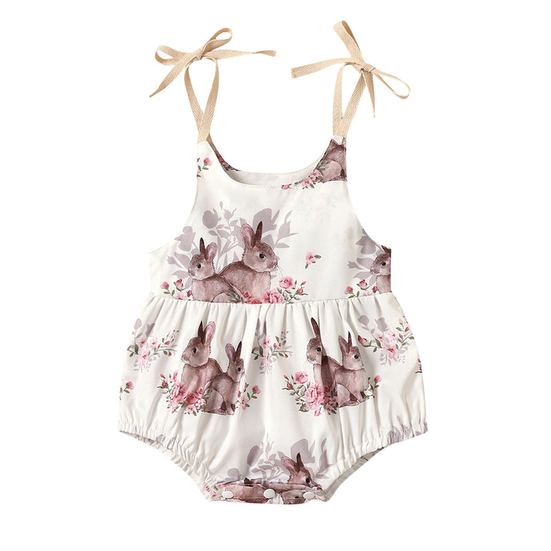 Citgeett Summer Easter 0-24M Infant Baby Girl Rabbit Floral Print Sleeveless Bows Straps Bodysuit Toddler Clothes