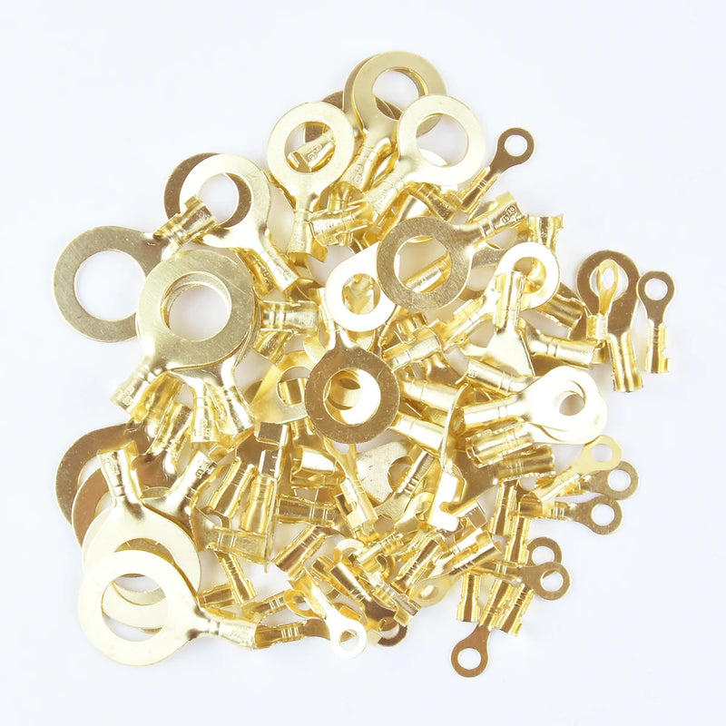 100PCS Open Barrel Wire Crimp Copper Terminal Connerctor- Non-Insulated Ring Lugs Crimp Cable Connector