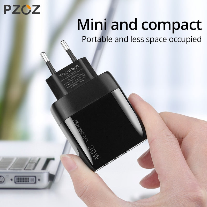 PZOZ USB Type C Charger 30W Fast Charging QC 3.0 PD 20W Quick Charge LED Display For iPhone 14 13 12 Pro Max Plus Samsung Xiaomi