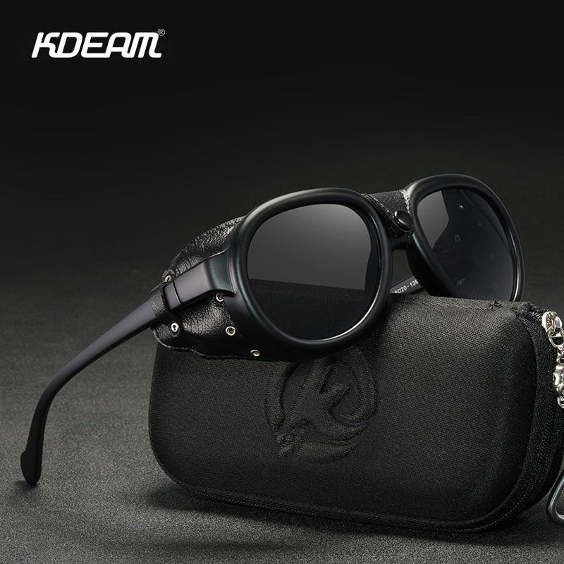 KDEAM Luxury Steampunk Pilot Sunglasses Men and Women Soft Leather Shield Glasses UV400 Protection KD2095