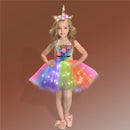 Rainbow Unicorn Dress Girls Led Light Flower Birthday Party Tutu Outfits Kids Halloween Christmas Unicorn Costume with Headband