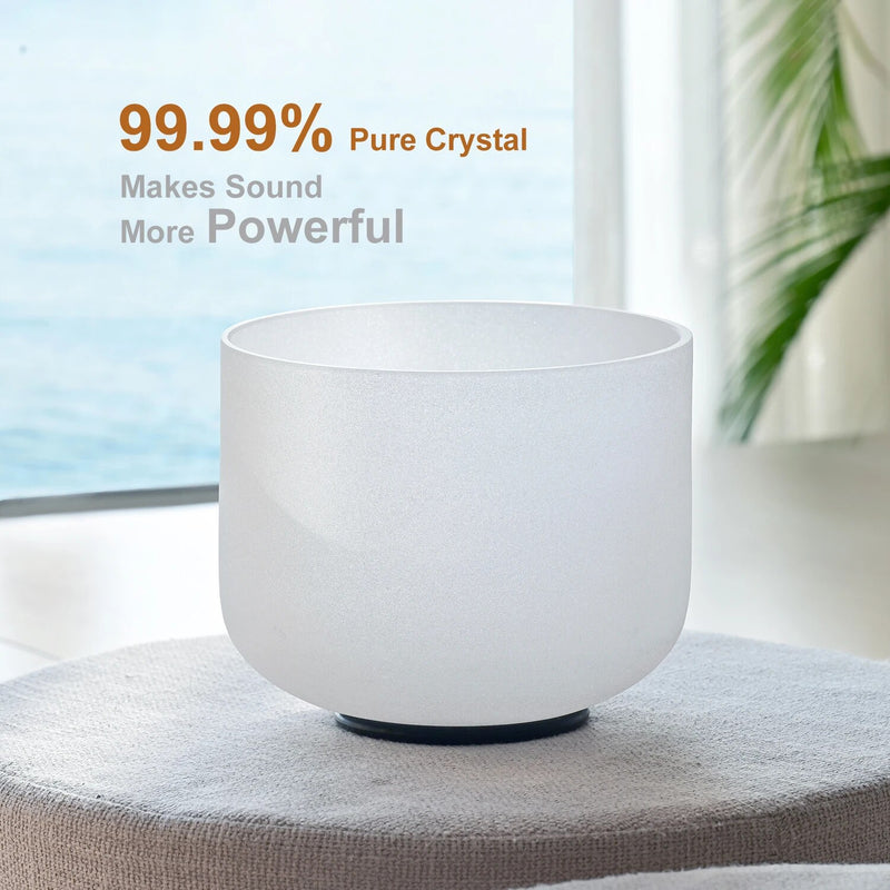CVNC 11 Inch Chakra Frosted Quartz Crystal Singing Bowl C D E F G A B Note for Meditation Sound Healing Free Mallet & O-ring