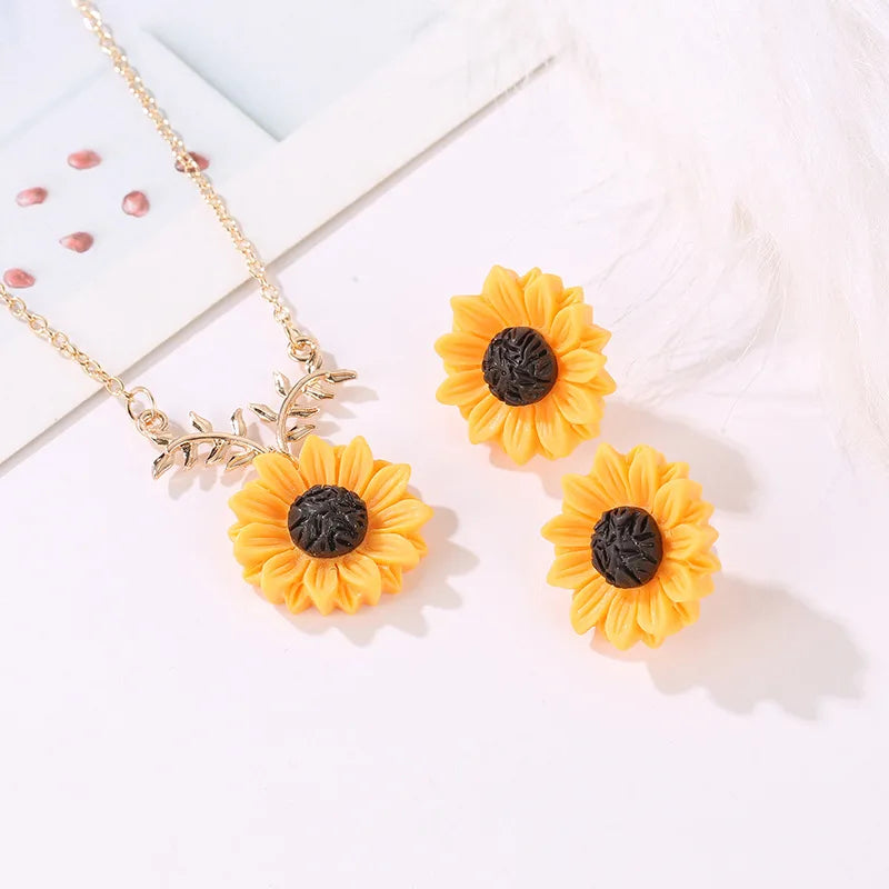 Jisensp Fashion Leaf Branch Sunflower Necklace for Women Party collares Ketting Accessories I Love You Necklace Jewelry Gift