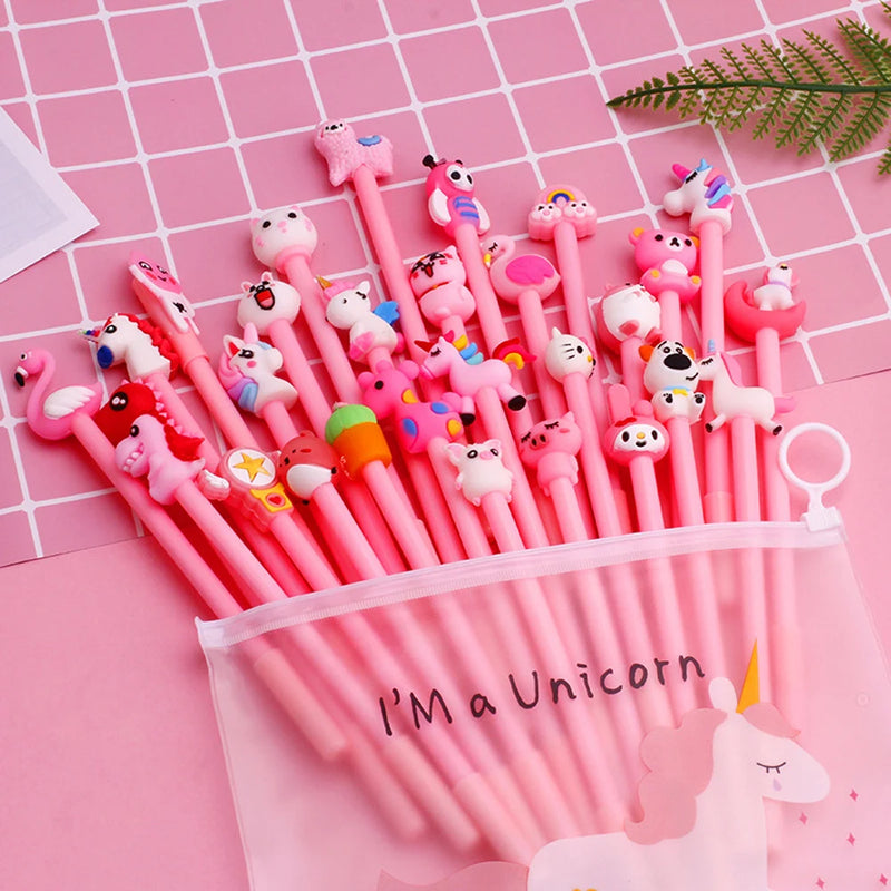 20Pcs/set Cute Gel Pen Kawaii Random Pattern Unicorn Pony 0.5m Black Gel Ink Pen School Stationery Office Suppliers Gifts