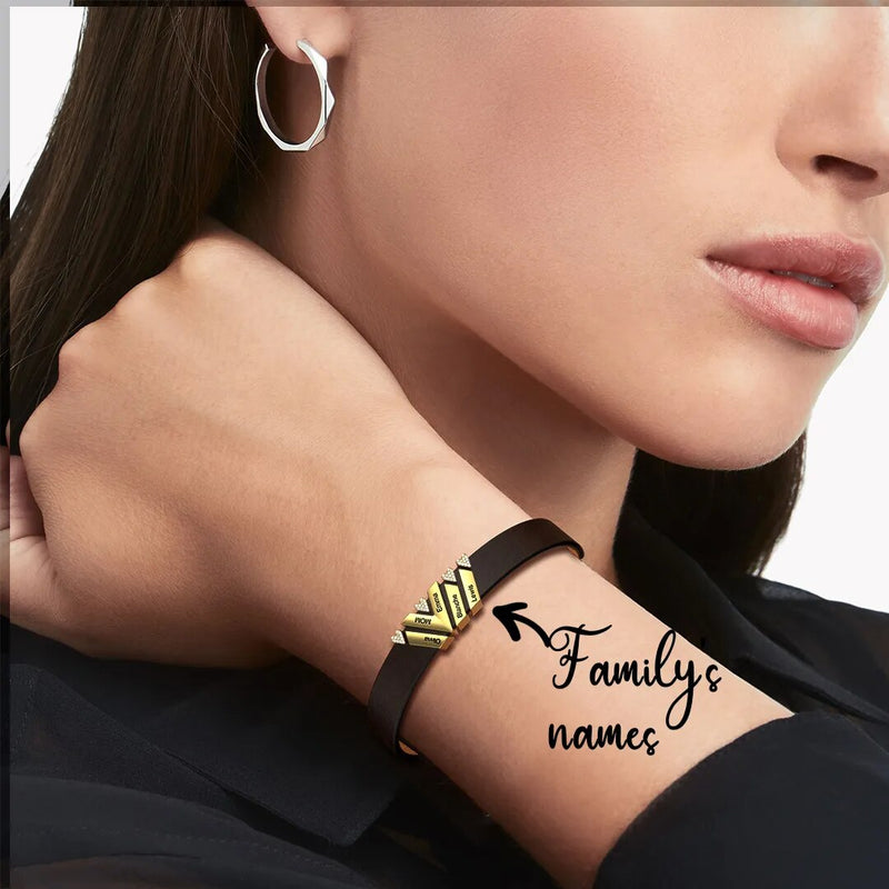 Personalized Names Bracelet Adjustable Leather Bracelet Mother's Day Jewelry Gift Silver Gold Rosegold  Women Bracelet