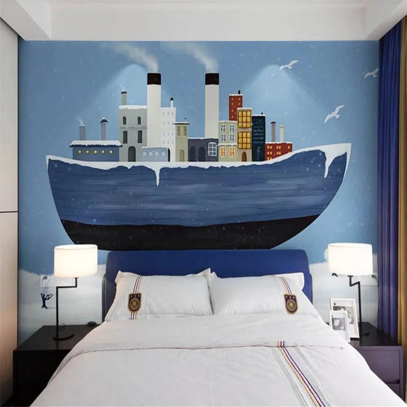 Milofi custom 3D wallpaper mural modern minimalist hand-painted cartoon boat house background wall decorative painting wallpaper