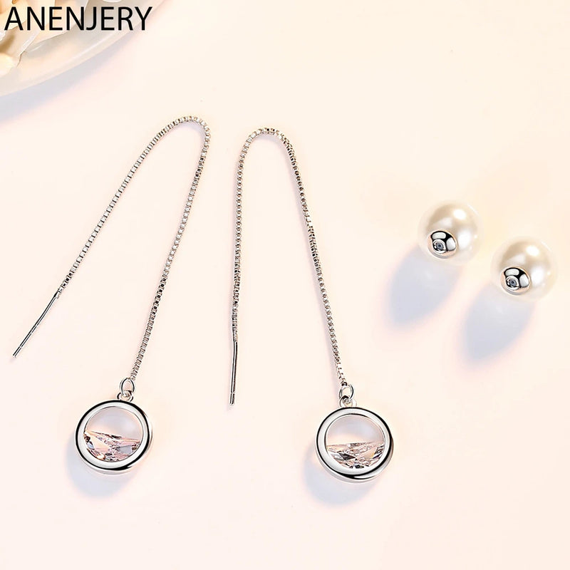 ANENJERY Silver Color Zircon Water Drop Necklace+Earrings For Women Jewelry Sets Best Gift