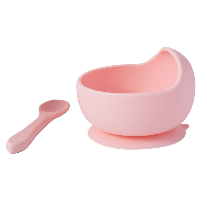 New Colors Feeding Set Food Grade Silicone Baby Bowl Set Non-silp Suction Bowl Spoon Kids Dinnerware BPA Free Tableware Dropship