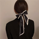 Luna&Dolphin Women Narrow Long Scarf 100x6cm Chic French Gentle Elegant Chiffon Silk Tie Letter Print Bag Ribbon Headband Choker