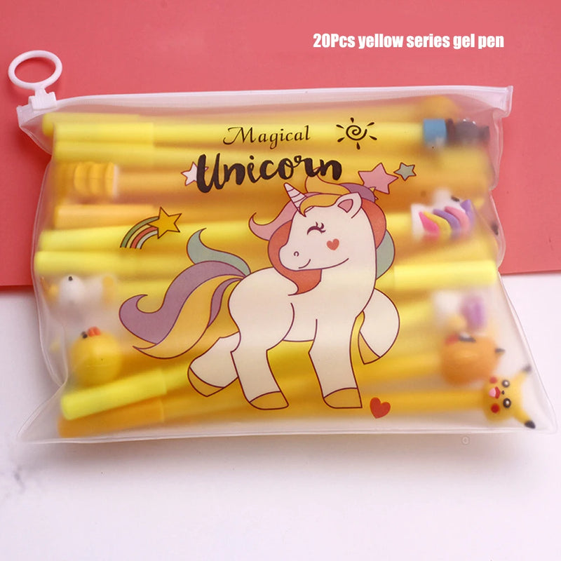 20Pcs/set Cute Gel Pen Kawaii Random Pattern Unicorn Pony 0.5m Black Gel Ink Pen School Stationery Office Suppliers Gifts