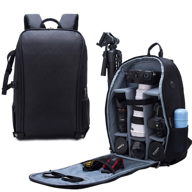 Photo Shoulders Backpack Waterproof Nylon Case fit 15.6" Laptop Bag w USB Port for Canon Nikon Sony SLR Photography Lens Tripod
