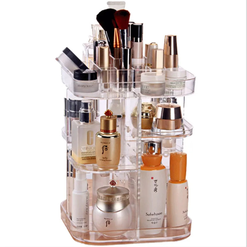 Round and Square Make Up Organizer 360-degree Rotating Cosmetic Storage Organizer Women Dressing Table Shelf Makeup Storage Box