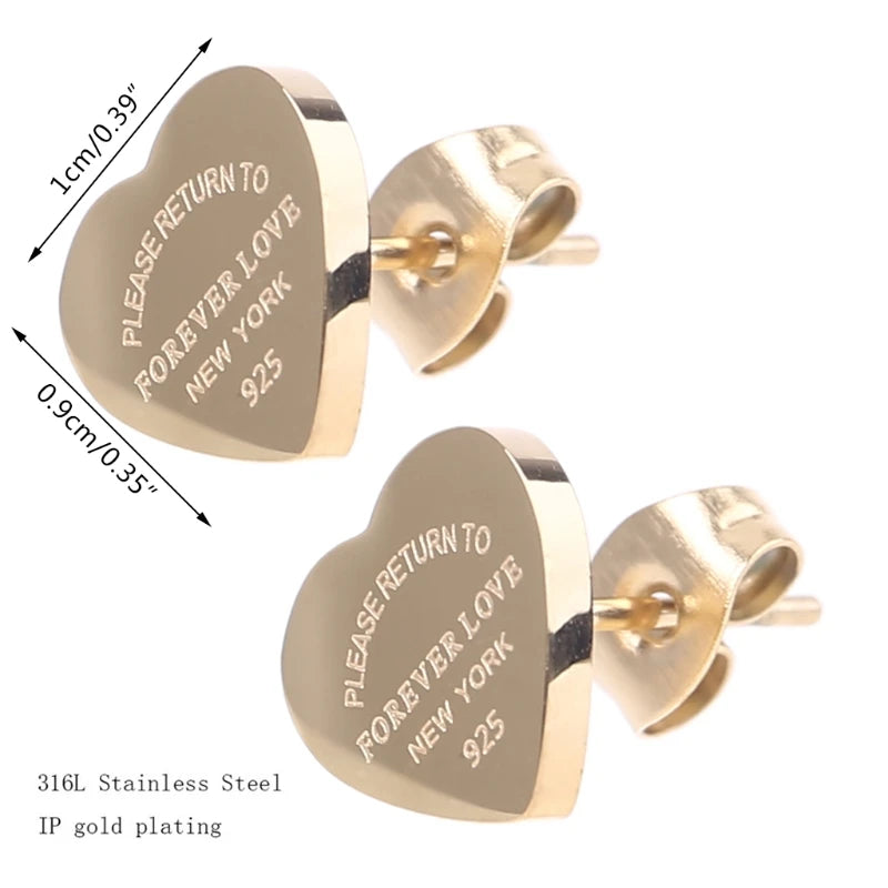 Stainless Steel Love Forever Heart Stud Earrings Gold Plating Earrings  Party Wedding Fashion Jewelry Unisex Dropshipping