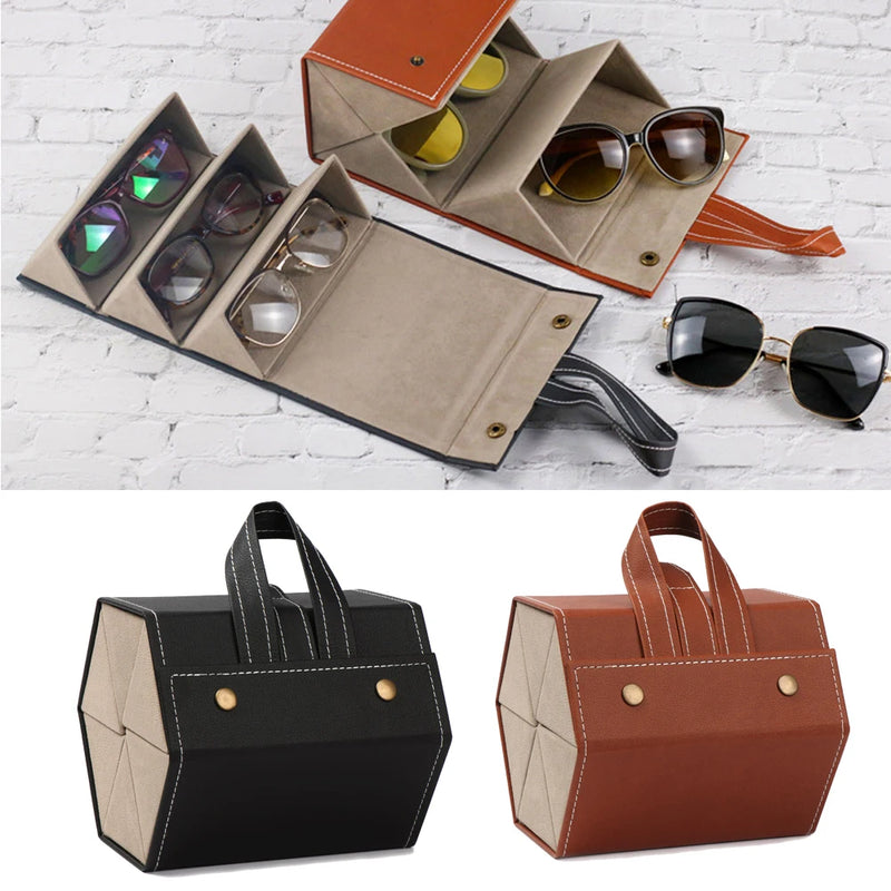 Portable Glasses Case Cover PU Leather 2/3/4/5/6 Pairs of Sunglasses Holder Box Eyeglasses Storage Box Magnet switch PU Bag