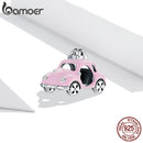 bamoer Genuine  925 Silver Pink car Fashion Charm for Original Bracelet  Women Jewelry Making DIY Bracelet  Accessory SCC1738